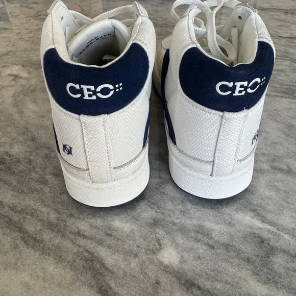 Jaclar White and Navy Blue High-Top Sky-Top Sneakers Brand New